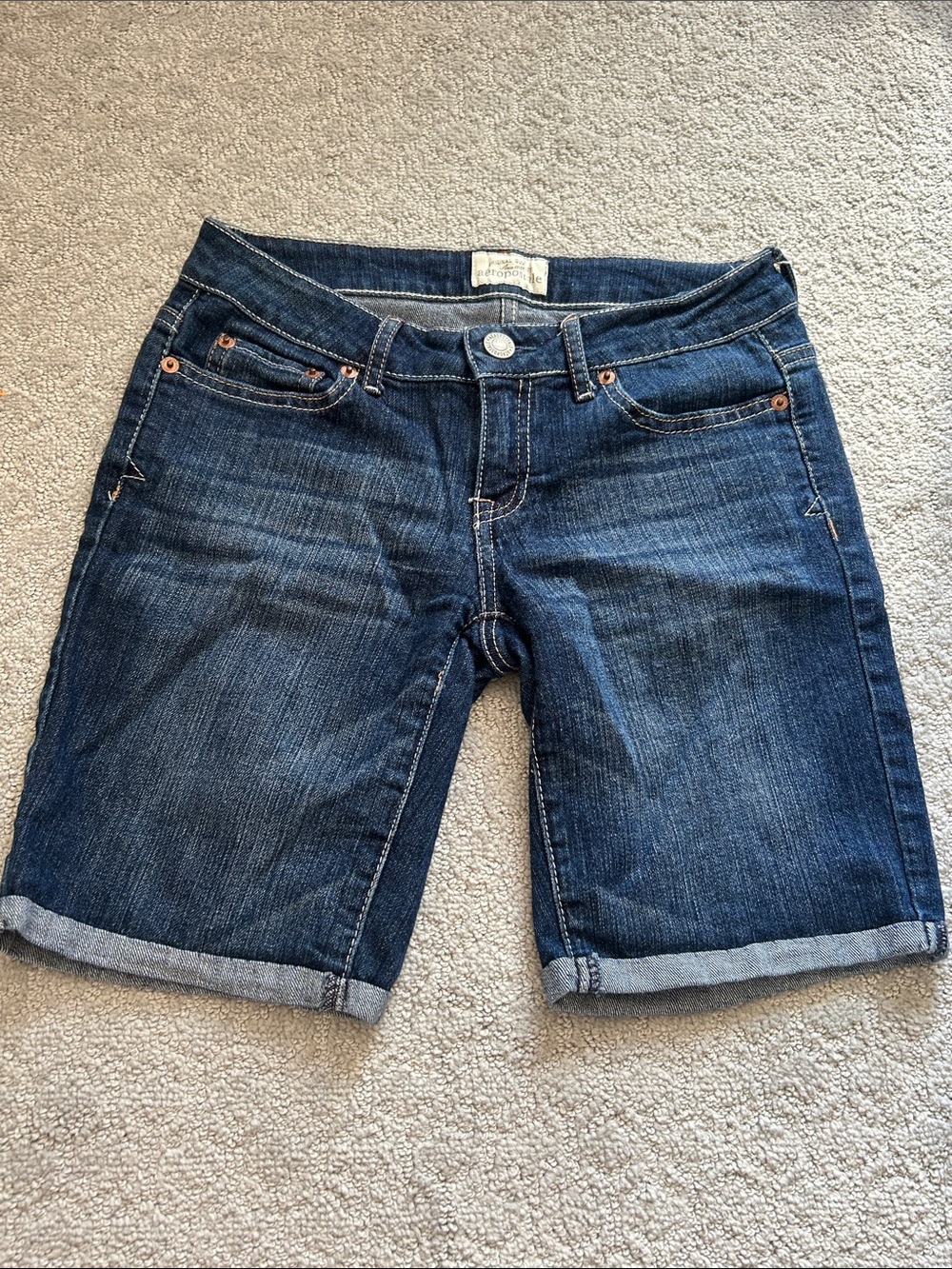 Aeropostale Dark Blue Denim Rolled Hem Shorts